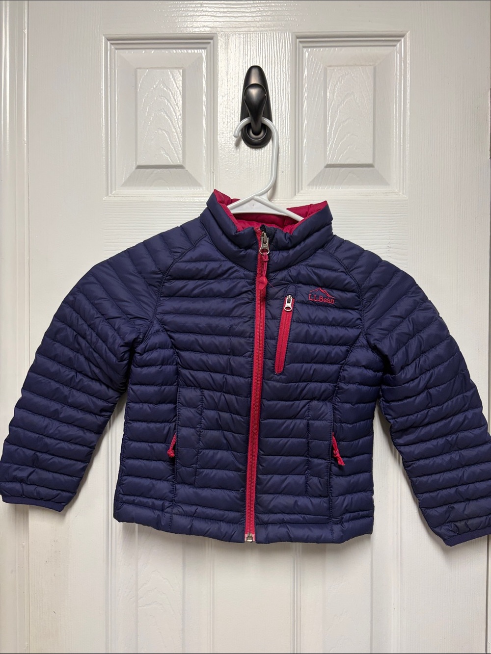L.L. Bean Navy Puffer Jacket with Pink Trim - Kids